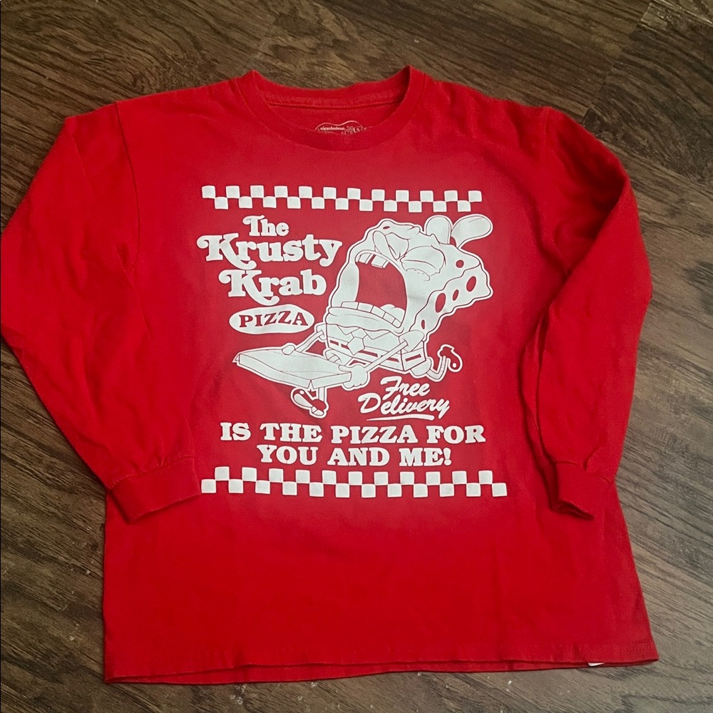 SpongeBob Squarepants Red Krusty Krab Pizza Long Sleeve Tee